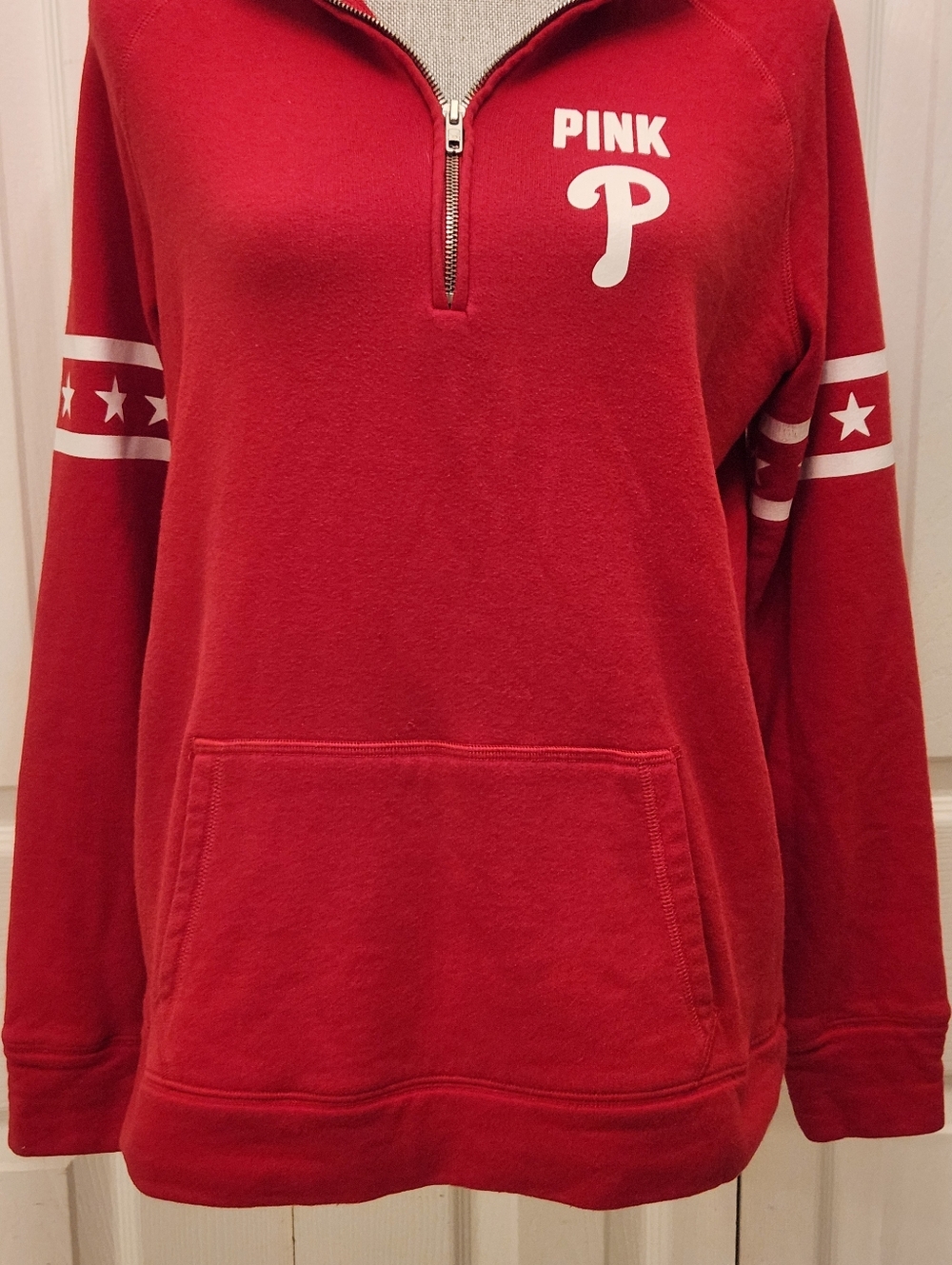 VS PINK Rare Half-Zip Phildelphia Phillies Athletic Pullover Sweatshirt in Red